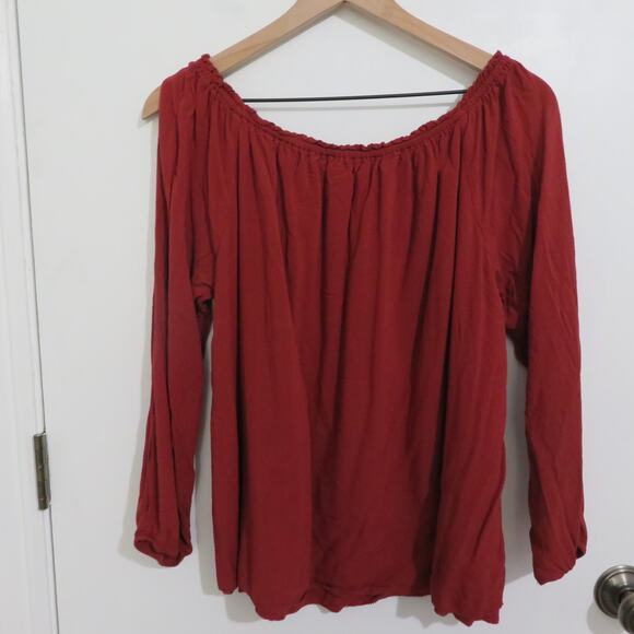 Sanctuary Womens Sz L Rusty Red Open Long Sleeve Flowy Blouse Off Shoulder - Picture 2 of 6